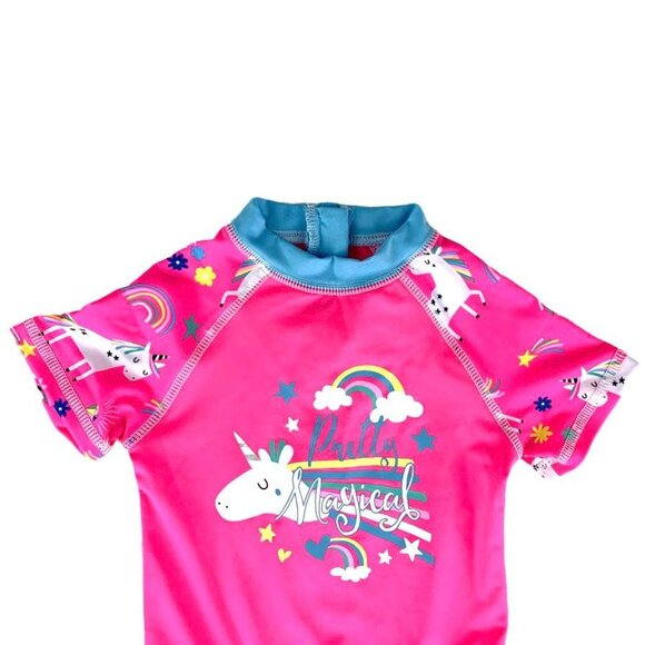 Wippette Baby Girl Swimwear Unicorn One-Piece Rashguard Swimsuit Pink - Picture 5 of 12